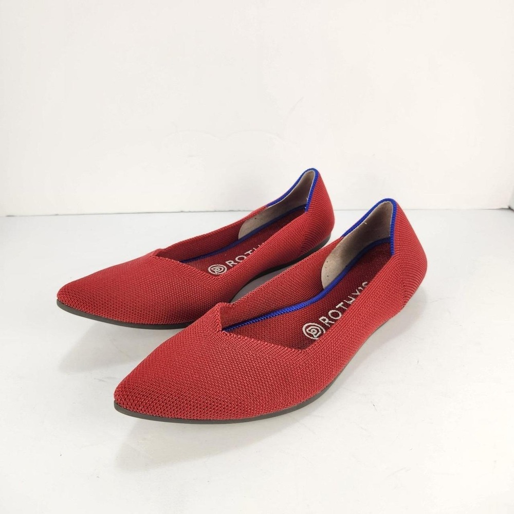 Rothy's The Point Women's Size 8 Red Knit Blue Trim Pointed Toe Ballet Flats